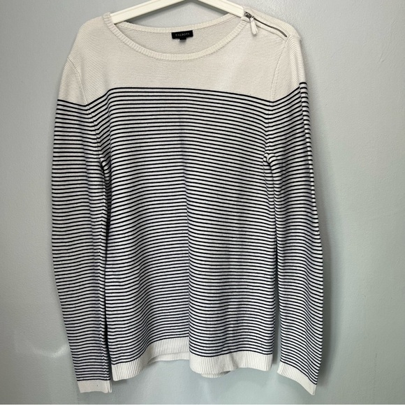 Talbots Color Block Navy Blue White Striped Knit Sweater Size M - Picture 1 of 8
